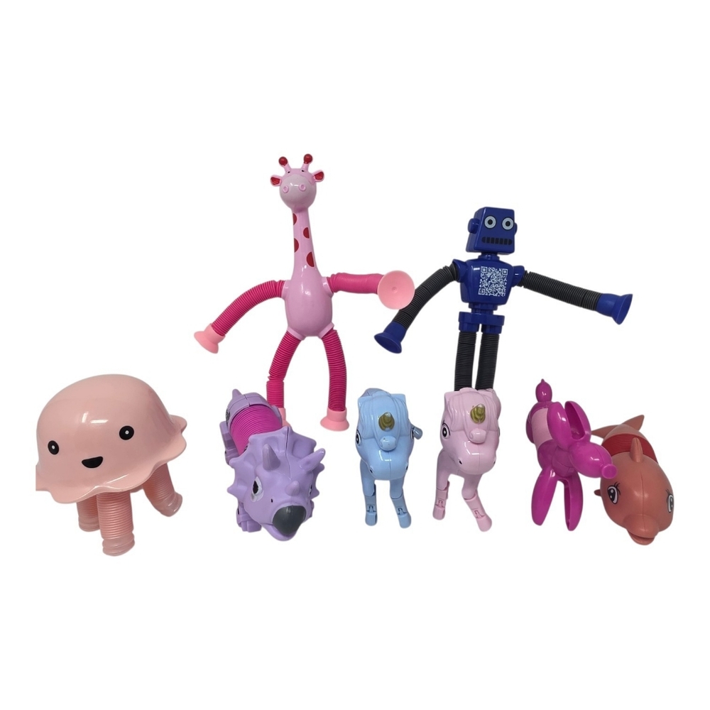 Giraffe Jelly Fish Robot Unicorn Dolphin Telescopic Plastic Toys Lot